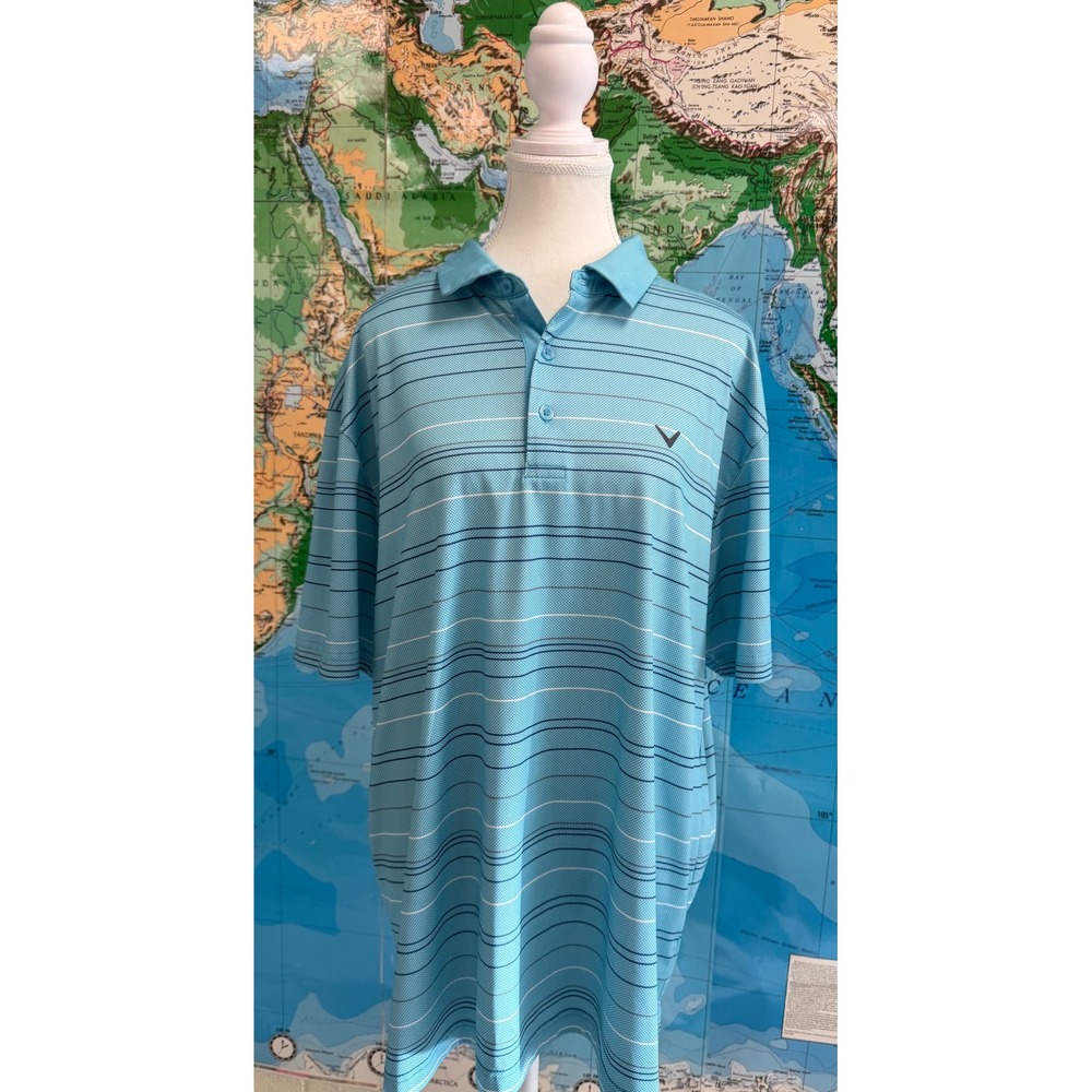 Callaway Mens XL Opti-Dri Golf Polo Shirt Blue Striped Short Sleeve Performance